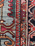 1920s Heriz rug 7’ x 9’9 showing detailed border with minor wool wear and strong foundation.