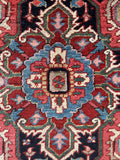 Vintage large Heriz rug coral blue medallion 1920s Persian.