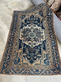 Antique Persian Malayer Rug / 4'5 x 6'6 Midnight Blue Field and Ivory Geometric Medallion Persian Rug #4531