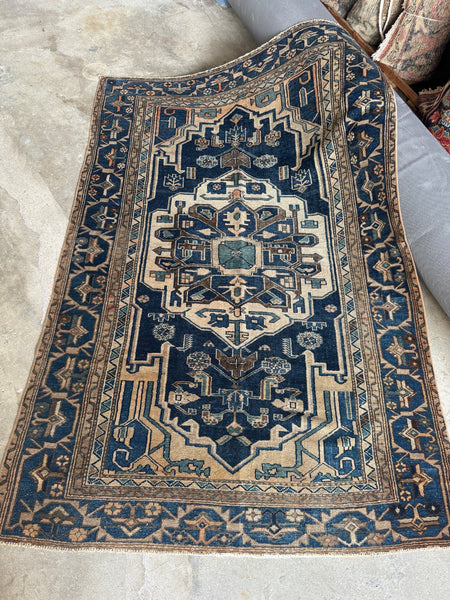 Antique Persian Malayer Rug / 4'5 x 6'6 Midnight Blue Field and