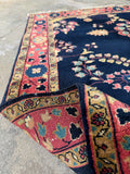 4x6 Vintage Persian Rug / Navy Blue Floral Wool Rug #4483
