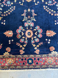 4x9 Vintage Persian Sarouk Rug / Navy Blue Floral Persian Rug / Full Pile Rug #4482