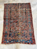 Antique Persian area rug with distressed finish, vegetable dyed wool, small scale allover design, perfect for entryway, kitchen, or bedroom.