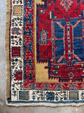 1920s vintage Persian runner rug. 3x15. Camel gold red blue wool.
