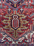 9x12 antique Heriz area rug, hand knotted Persian rug with naturally aged vegetable-dyed wool and beautiful patina.