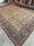 Vintage Persian wool area rug. Antique Mahal rug with a rare ivory ground, turtle motif border, and beautifully faded vegetable dyes.