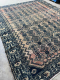 1920s Malayer rug all over linear tribal pattern low pile wool.