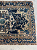 Antique Persian Malayer Rug / 4'5 x 6'6 Midnight Blue Field and Ivory Geometric Medallion Persian Rug #4531