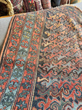 Small antique Persian rug with vegetable dyed wool, faded shabby chic colors, durable handmade scatter rug for high traffic spaces.