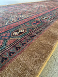 1920s Persian runner with raw camel hair outer band.