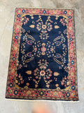 4x6 Vintage Persian Rug / Navy Blue Floral Wool Rug #4483