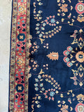 4x9 Vintage Persian Sarouk Rug / Navy Blue Floral Persian Rug / Full Pile Rug #4482