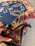 4x6 Vintage Persian Rug / Navy Blue Floral Wool Rug #4483