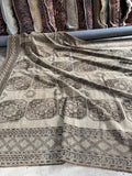 10x11 neutral tribal rug. Vintage Persian Shiraz with bold geometric medallions and low wool pile.