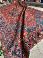 10x16 Antique Heriz Rug with French Blue Corners #3406