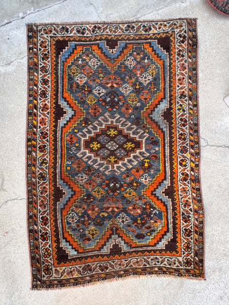 Small Antique Tribal Persian Scatter Rug / 2'7 x 3'10 Persian