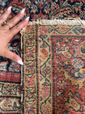 Antique Persian Ferahan rug. Vintage hand knotted wool gallery carpet with a navy field, dense Herati Fish design, aged vegetable dyes, and heirloom-quality craftsmanship.