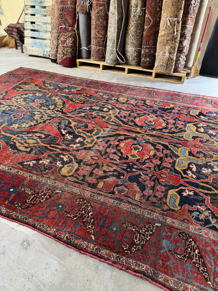 Antique rug showing organic imperfections.