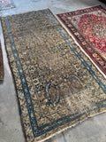 Worn Small Vintage Rug / Shabby Chic Vintage Area Rug / 3'4 x7' Rug #4308