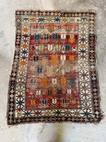 Small Worn Tribal Rug / 3'5 x 4'5 Rug #4256ML