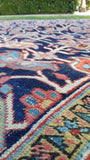 8'3 x 11'4 Antique Serapi Heriz Rug / Large Vintage Rug - Blue Parakeet Rugs