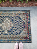 3'4 x 8'7 Ivory n Blue NW Persian Runner - Blue Parakeet Rugs