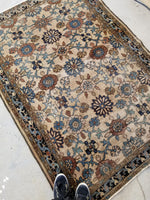4'2 x 5'11 Ivory/Sand antique Persian Malayer - Blue Parakeet Rugs
