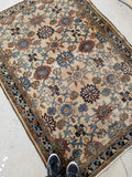 4'2 x 5'11 Ivory/Sand antique Persian Malayer - Blue Parakeet Rugs