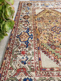 4'2 x 6'6 Antique Persian Sultanabad Mahal - Blue Parakeet Rugs