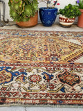 4'2 x 6'6 Antique Persian Sultanabad Mahal - Blue Parakeet Rugs
