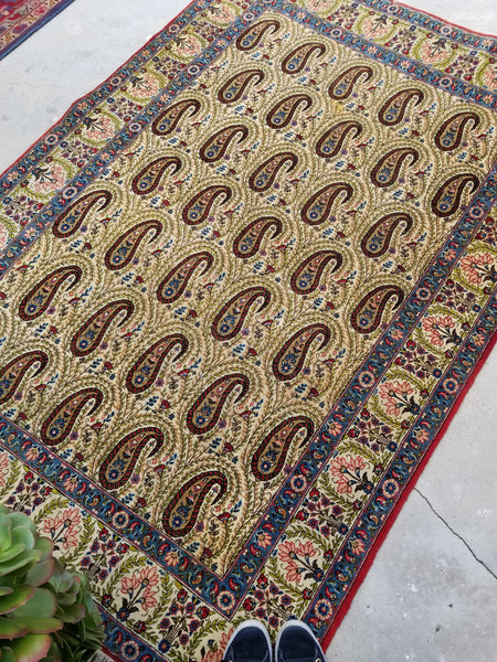 4'7 x 6'8 Vintage 1940s rug with paisleys #1949 - Blue Parakeet Rugs
