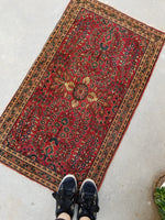 2'2 x 3'10 antique Persian Sarouk rug #478 - Blue Parakeet Rugs