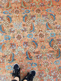 8'6 x 10'1 Antique love worn Mahal - Blue Parakeet Rugs