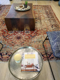 9'7 x 11'6 worn antique Heriz with french blue - Blue Parakeet Rugs