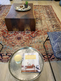 9'7 x 11'6 worn antique Heriz with french blue - Blue Parakeet Rugs