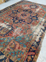 8'7 x 11'9 Battered n Bruised Persian Heriz - Blue Parakeet Rugs