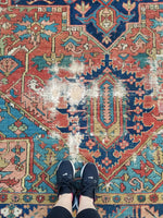8'7 x 11'9 Battered n Bruised Persian Heriz - Blue Parakeet Rugs