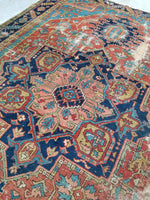 8'7 x 11'9 Battered n Bruised Persian Heriz - Blue Parakeet Rugs