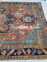 8'7 x 11'9 Battered n Bruised Persian Heriz - Blue Parakeet Rugs