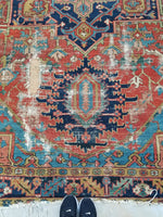 8'7 x 11'9 Battered n Bruised Persian Heriz - Blue Parakeet Rugs
