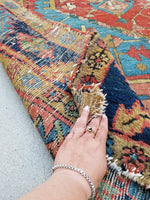 8'7 x 11'9 Battered n Bruised Persian Heriz - Blue Parakeet Rugs