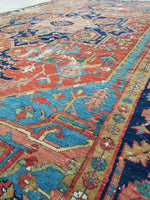 8'7 x 11'9 Battered n Bruised Persian Heriz - Blue Parakeet Rugs