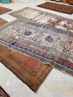 4'3 x 9'8 Worn Antique Caucasian Rug - Blue Parakeet Rugs