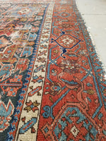 8'4 x 10'8 Antique Persian Heriz Rug - Blue Parakeet Rugs