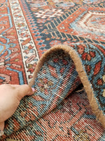 8'4 x 10'8 Antique Persian Heriz Rug - Blue Parakeet Rugs