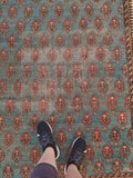 8' x 10'6 Antique Teal Agra (#1065) - Blue Parakeet Rugs