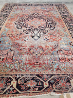 9'3 x 12'10 Love Worn Antique Persian Heriz (#1070) / 9x13 large vintage rug - Blue Parakeet Rugs