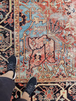 9'3 x 12'10 Love Worn Antique Persian Heriz (#1070) / 9x13 large vintage rug - Blue Parakeet Rugs