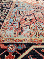 9'3 x 12'10 Love Worn Antique Persian Heriz (#1070) / 9x13 large vintage rug - Blue Parakeet Rugs