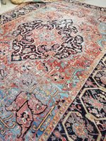 9'3 x 12'10 Love Worn Antique Persian Heriz (#1070) / 9x13 large vintage rug - Blue Parakeet Rugs